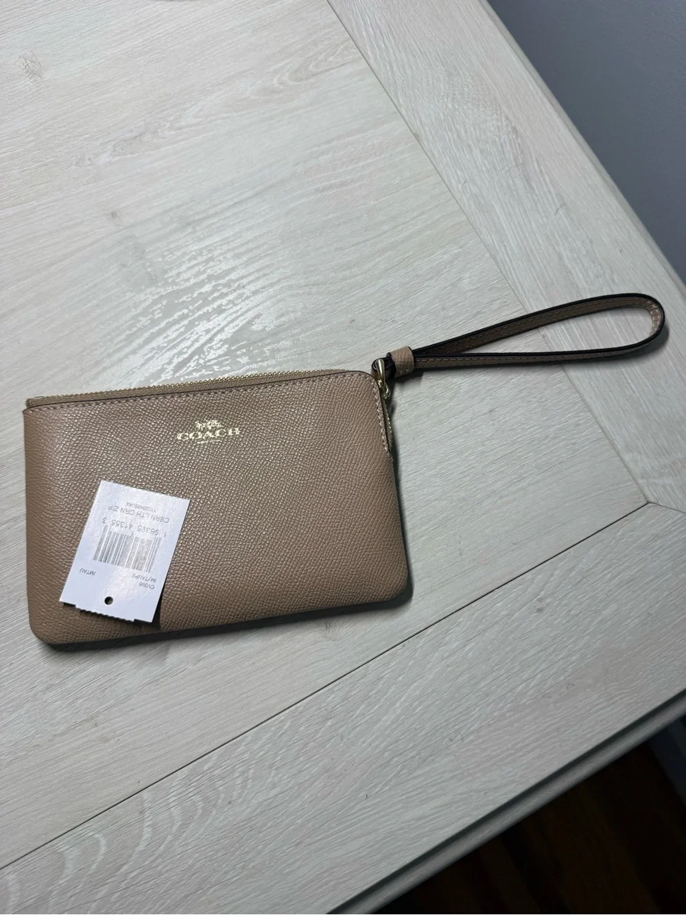 Coach Taupe Pebbled Leather Wristlet - Picture 1 of 6